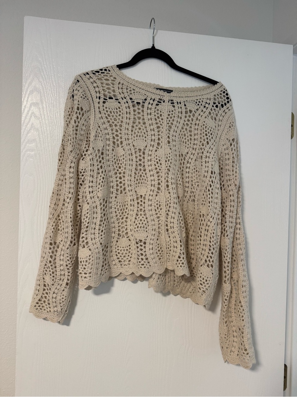 Adrianna Papell Cream Open-Knit Crochet Sweater